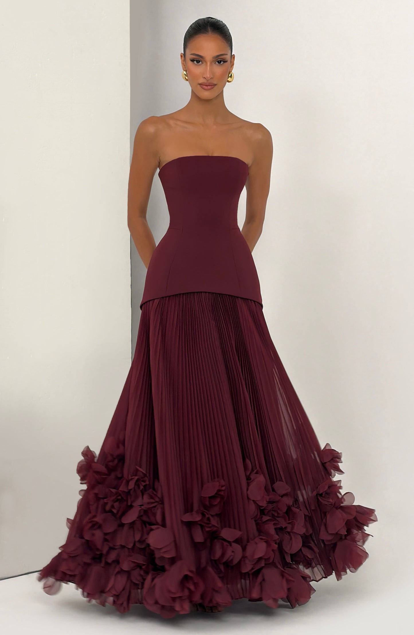 Women strapless maxi dress, back view