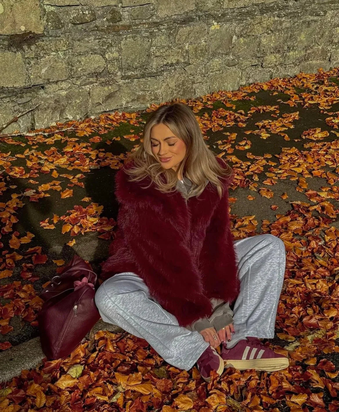 Emma Oversized Faux Coat in Burgundy