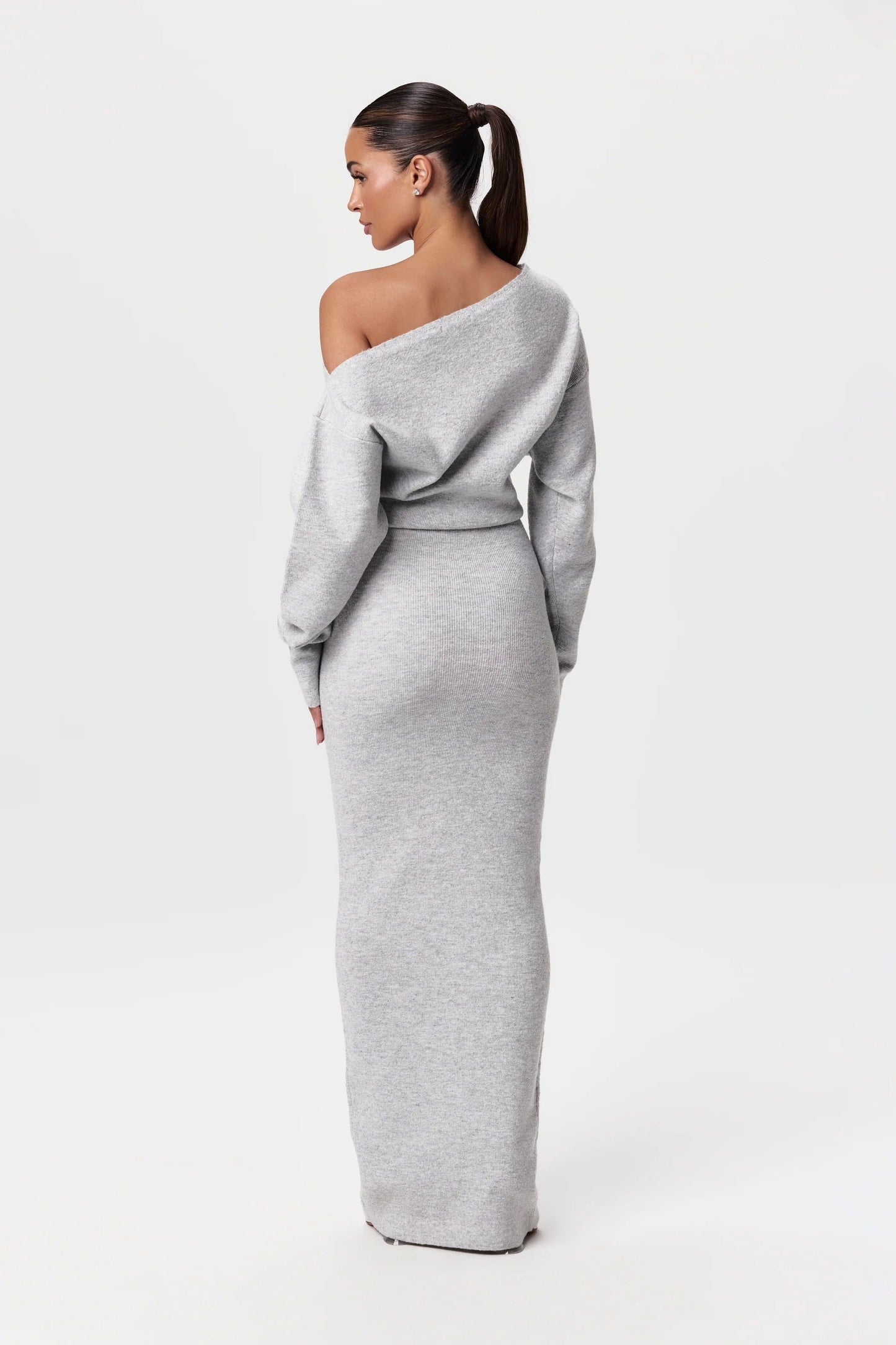 Women one-shoulder maxi dress, back view