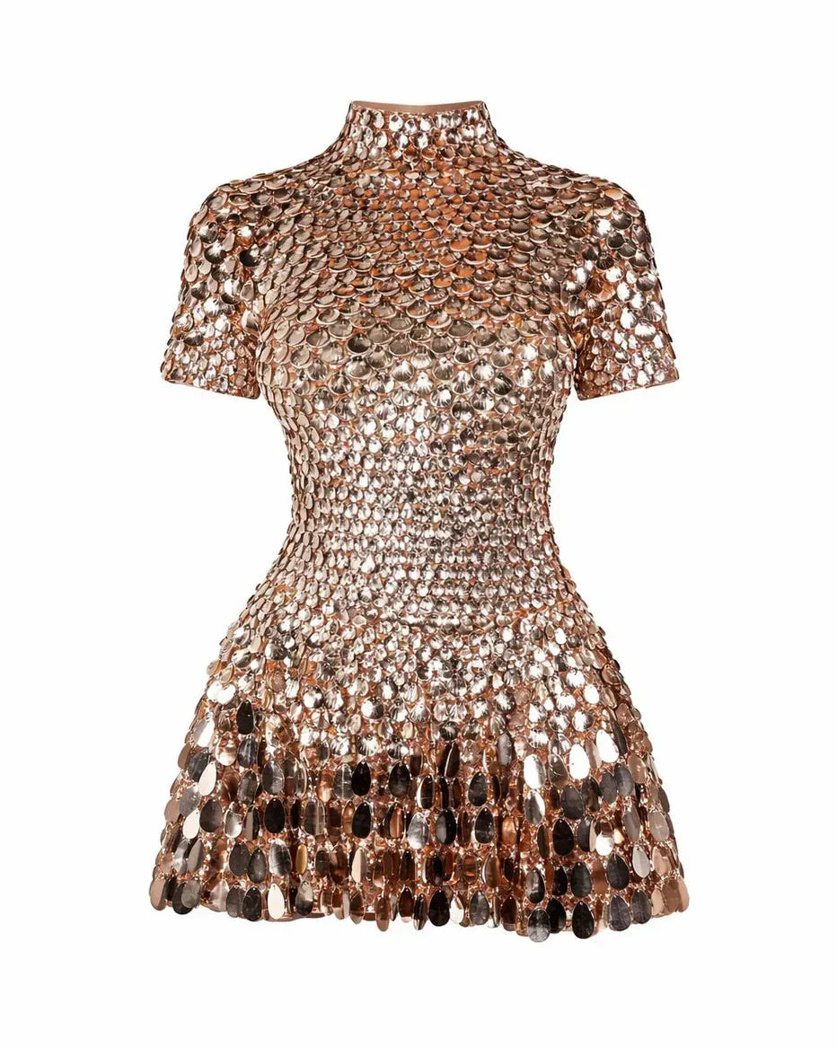 Janice High Mini Dress in Gold