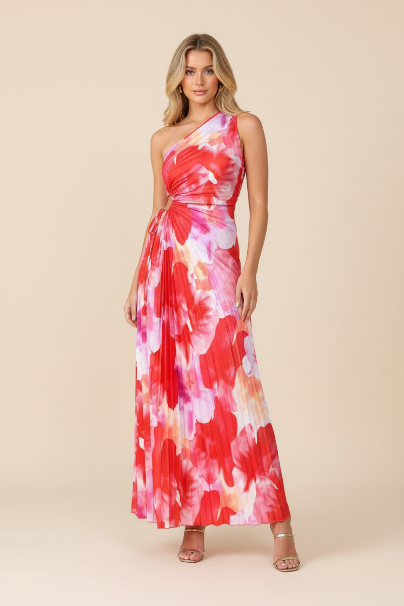 Juniper One-Shoulder Maxi Dress in Red