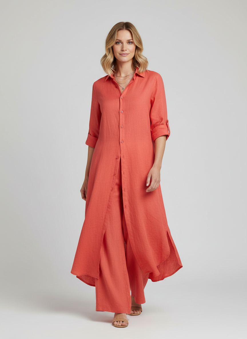Kassia Linen Shirt Set in Green