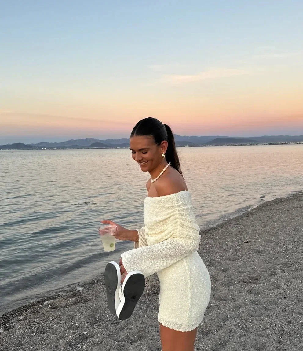 Liz Off-Shoulder Bodycon Sweater in White