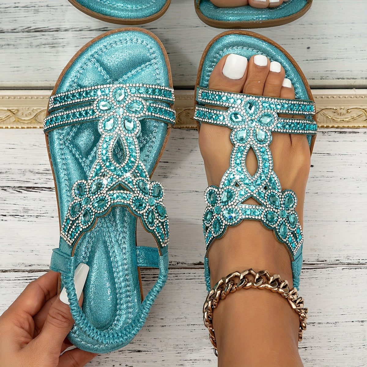 Margot Embellished Boho Sandals in Blue