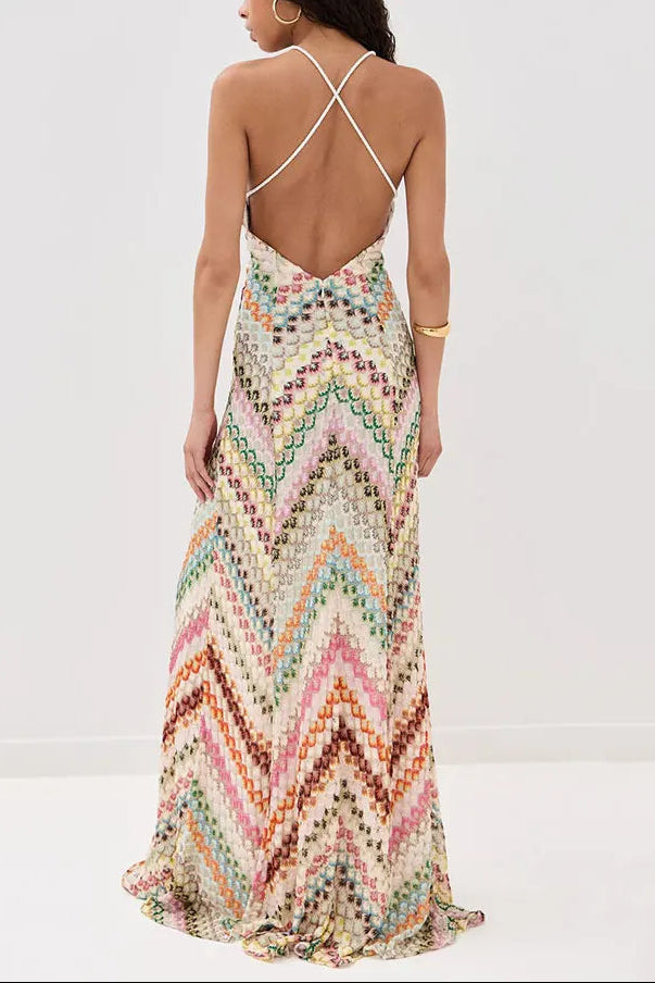 Marie V-Neck Maxi Dress in Beige
