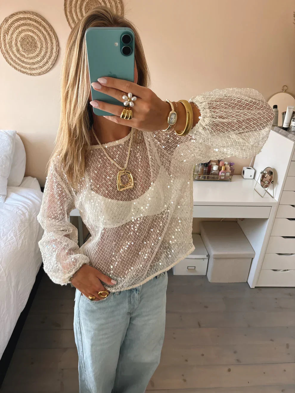 Monica Round Neck Top in Ivory