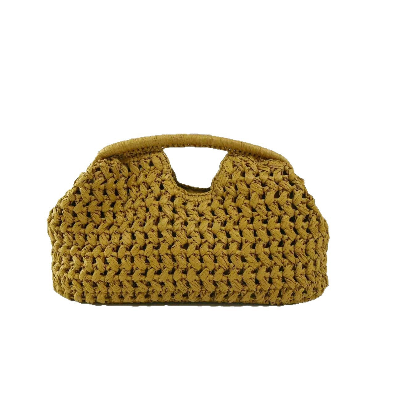 Natalia Woven Raffia Clutch in Brown