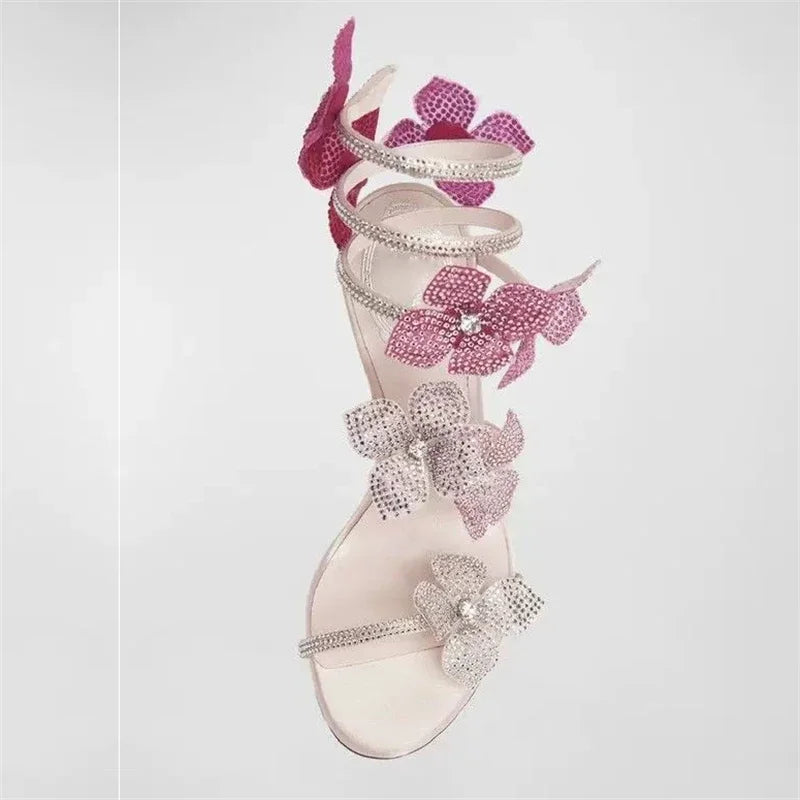 Rebecca Rhinestone Wrap Sandals in Pink