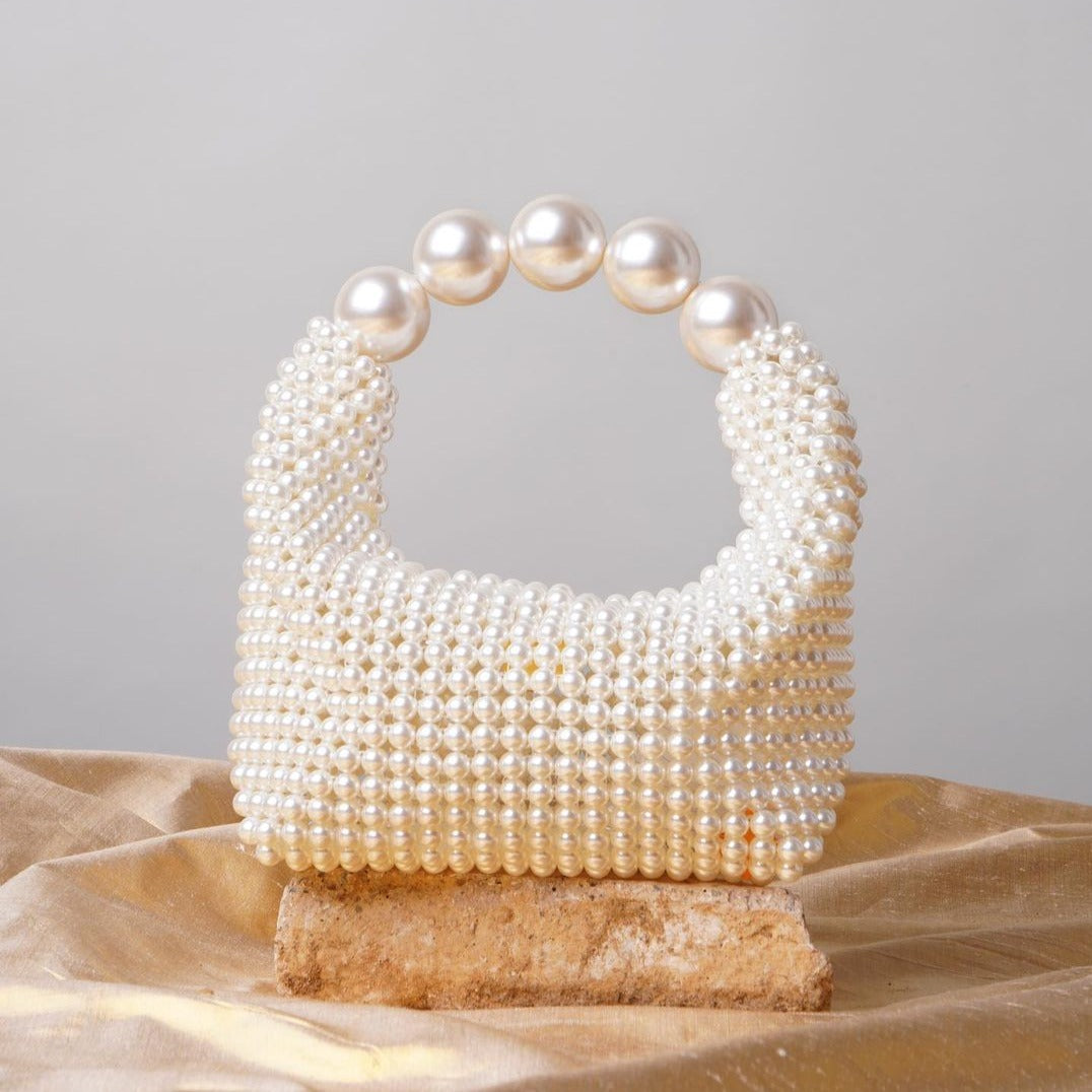 Selina Pearl Beaded Bag in White