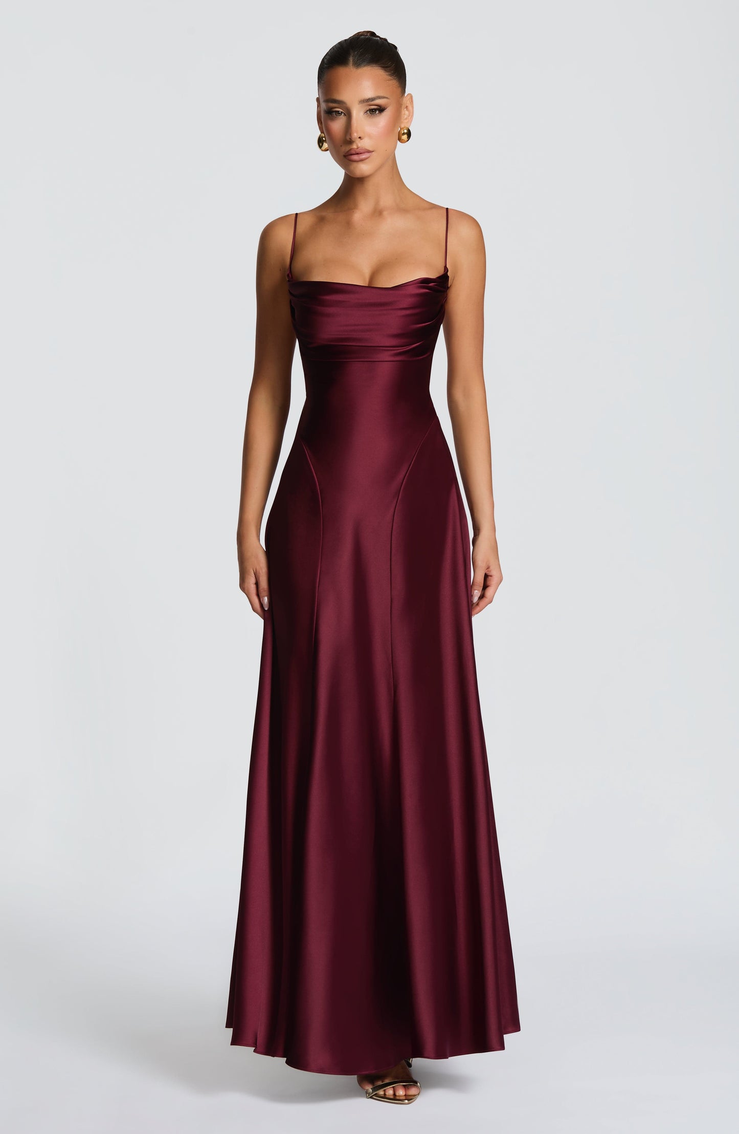 Women cowl maxi dress, detail close-up