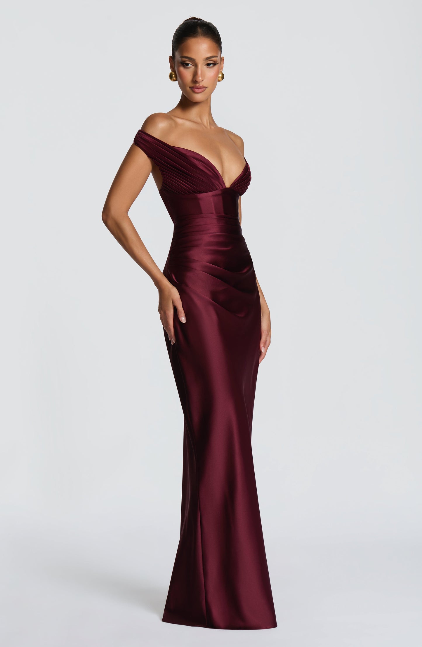 Women bardot maxi dress, back view