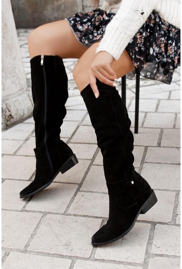 Willa Tall Suede Boots in Beige