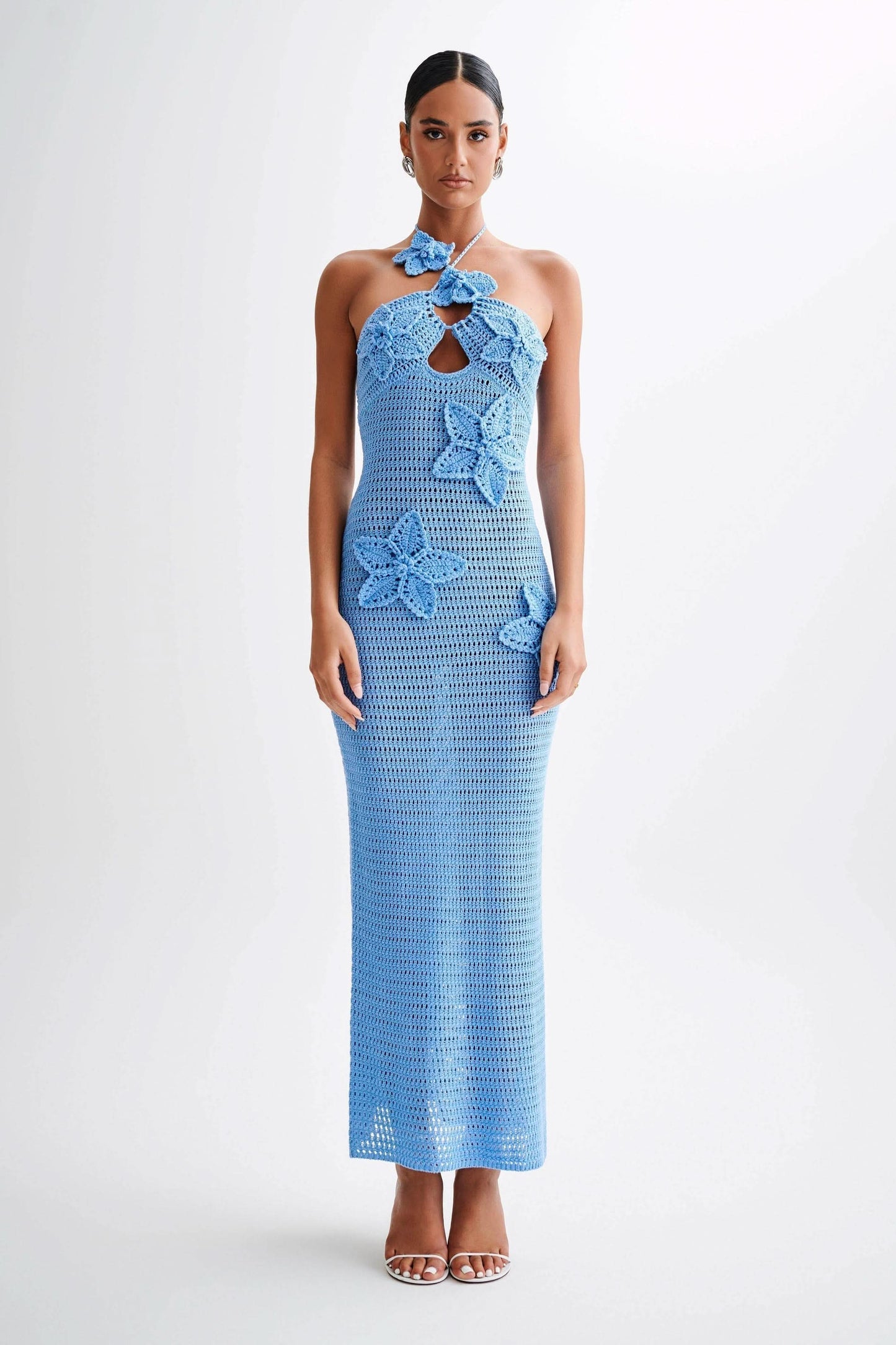 Women halter maxi dress, side view