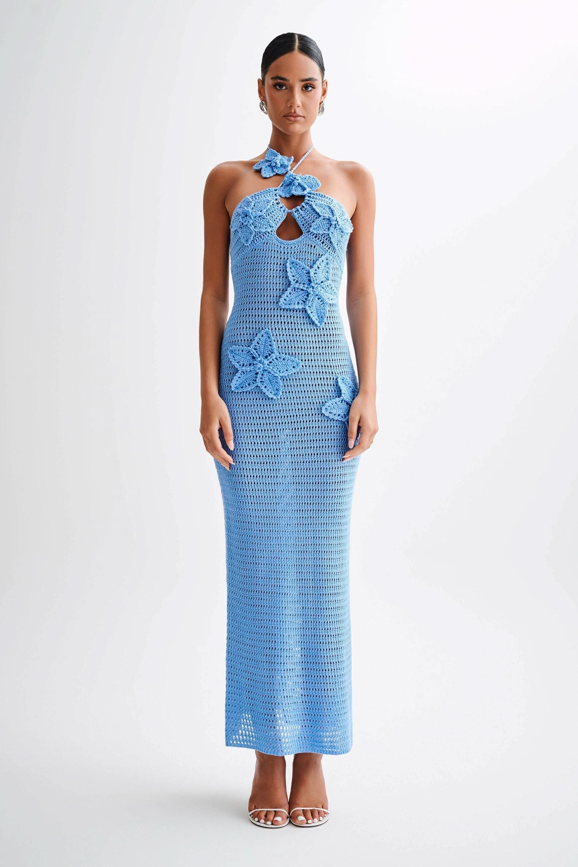 Women halter maxi dress, side view