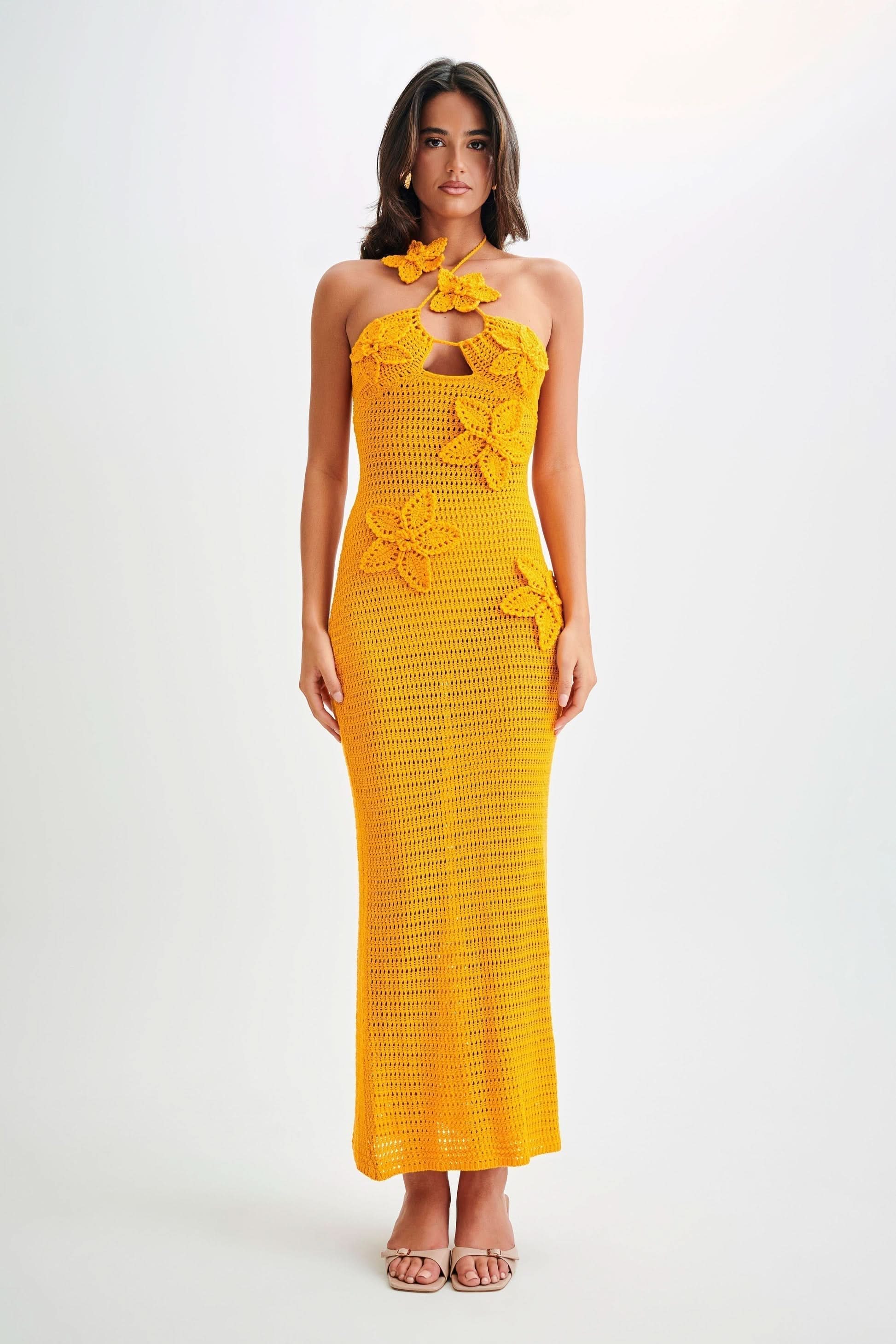Women halter maxi dress, back view