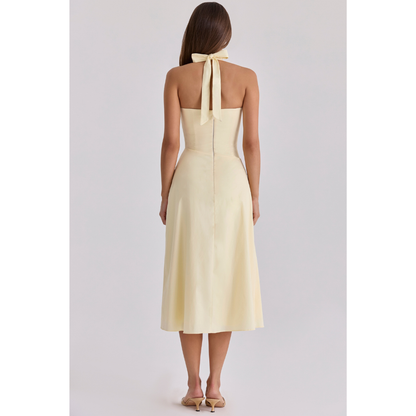 Women halter maxi dress, back view