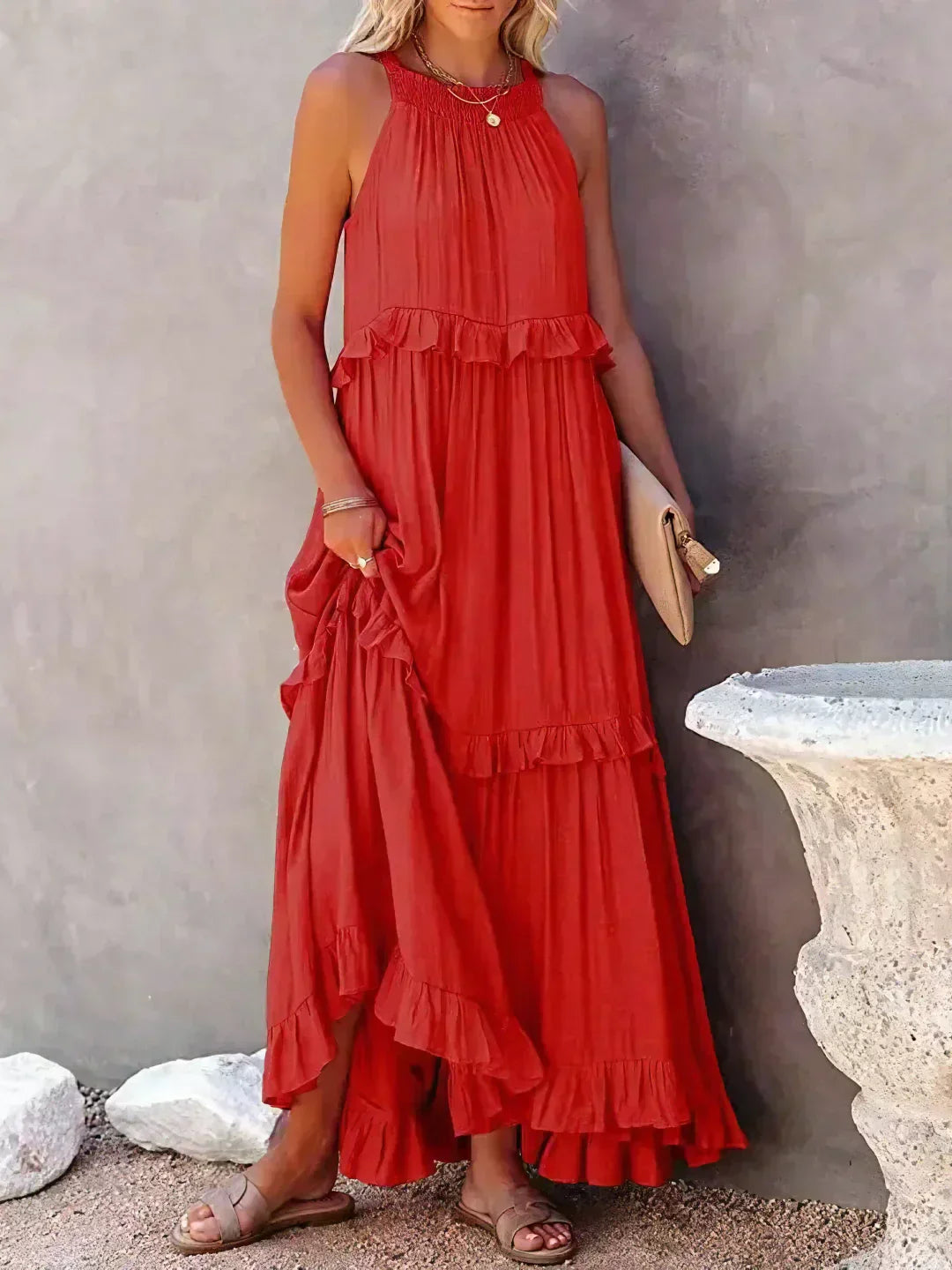Gabriella Tiered Maxi Dress in Pink