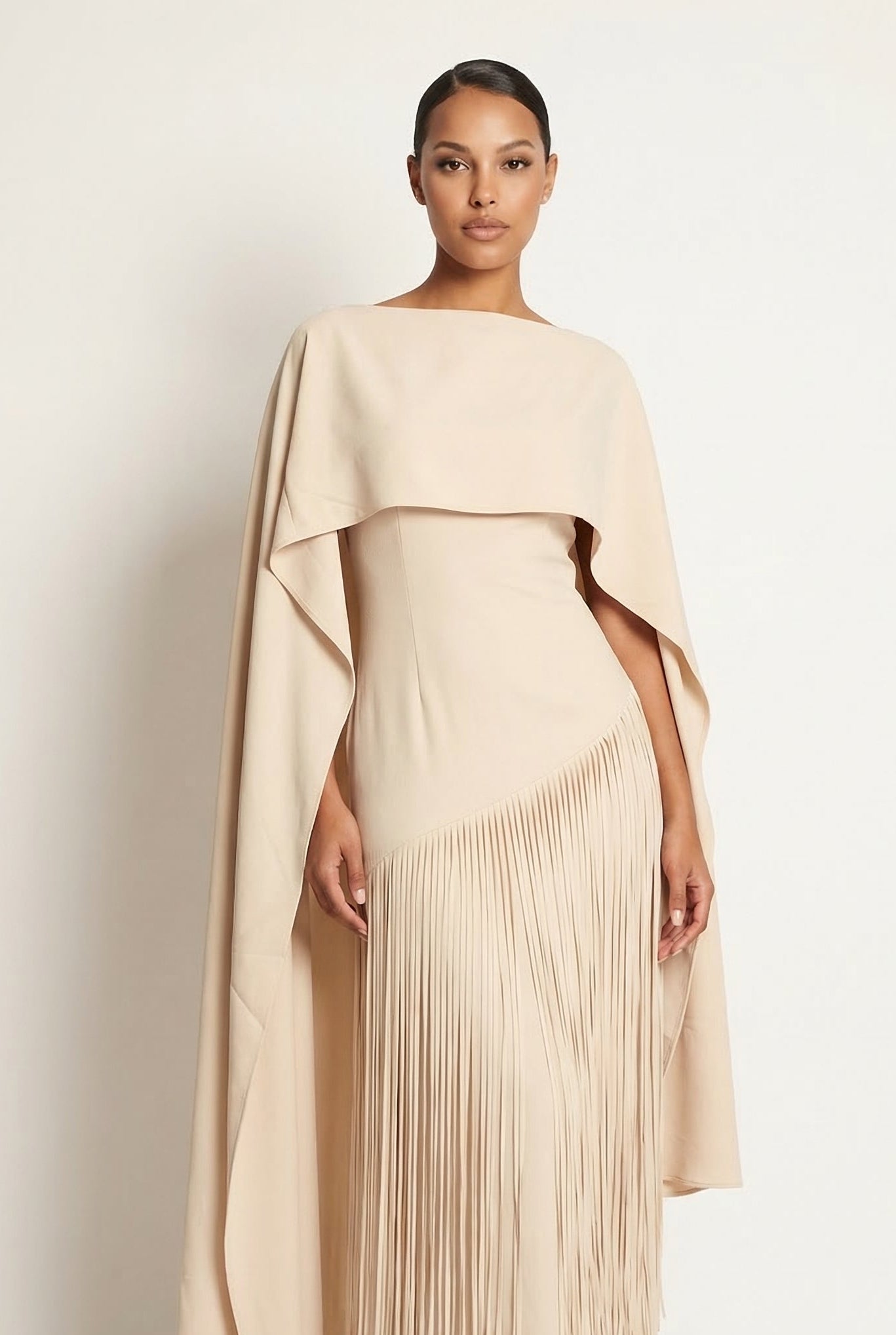 Mariah Sleeve Fringe Cape in Yellow