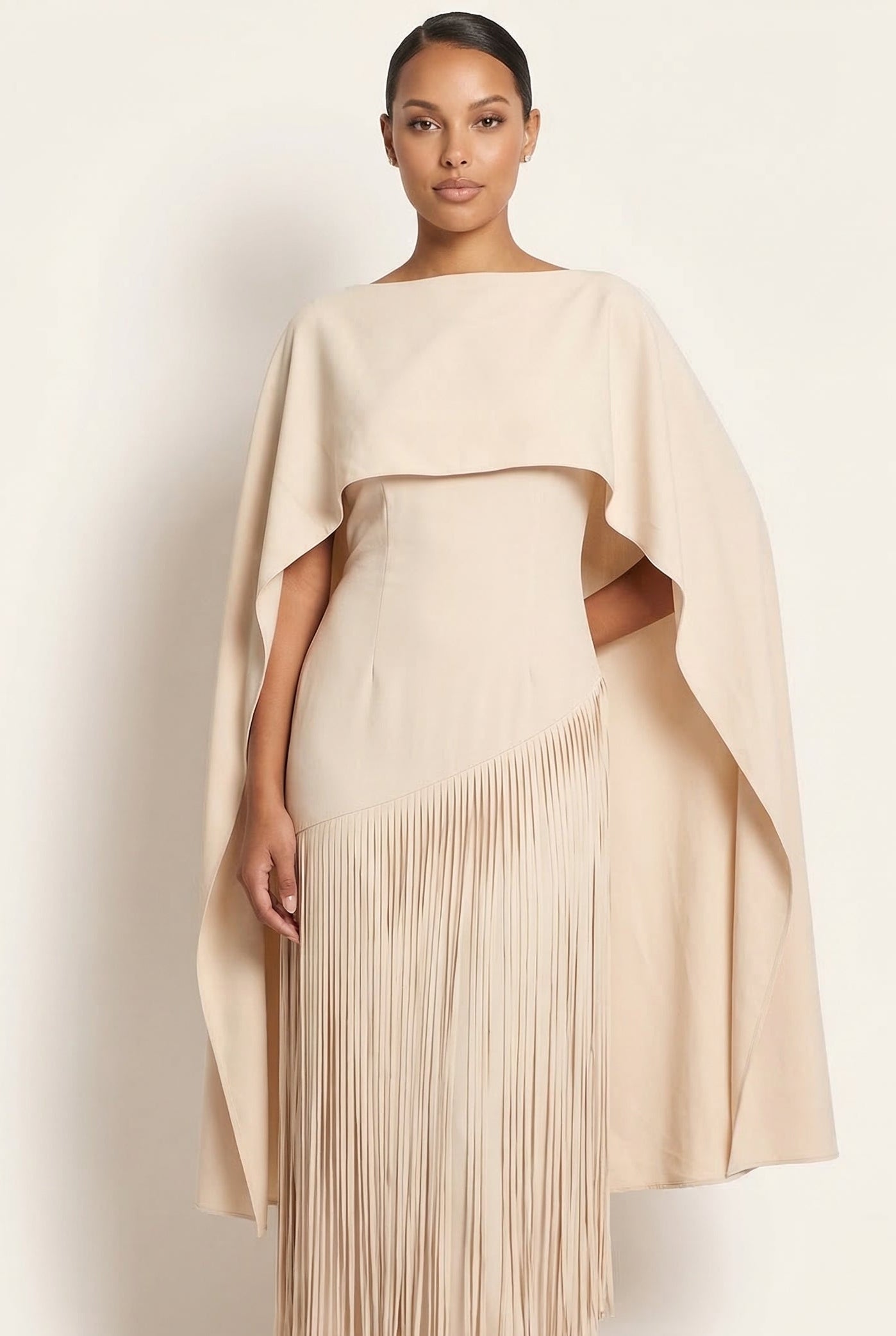 Mariah Sleeve Fringe Cape in Yellow