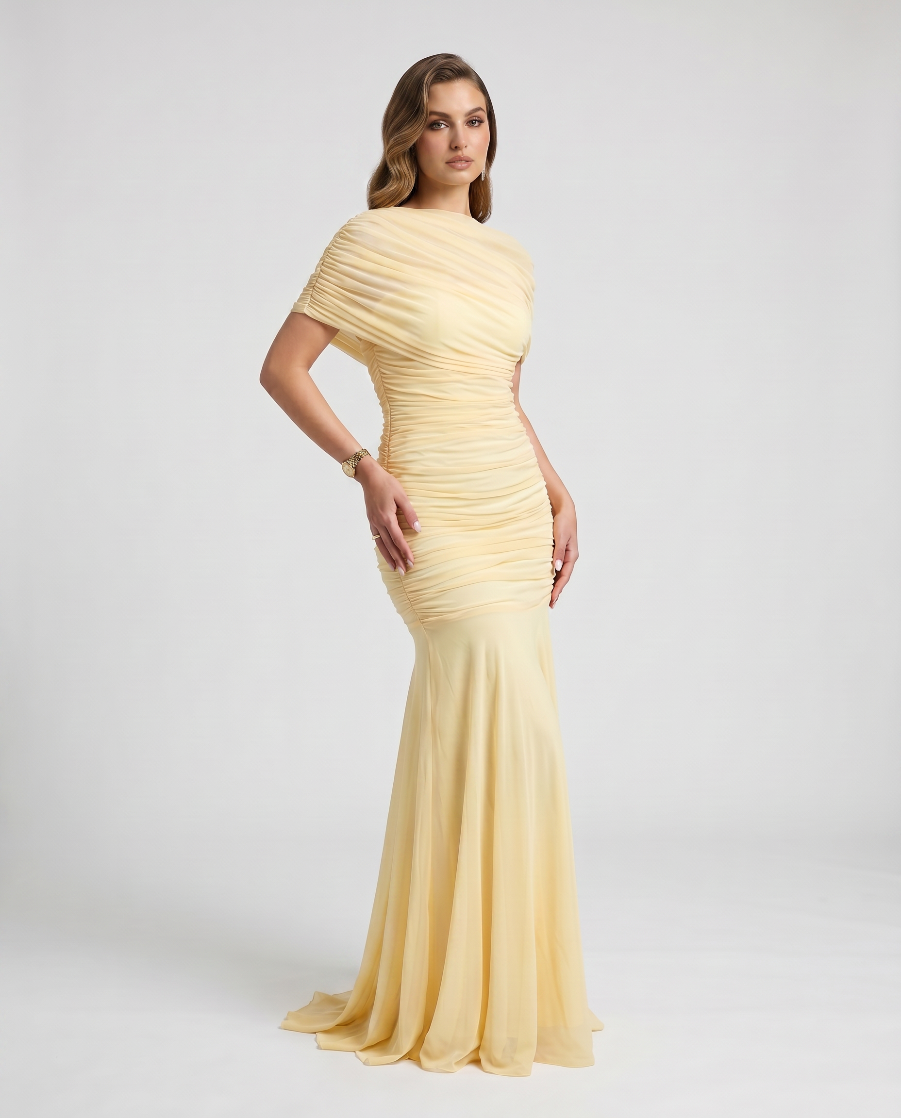 Shelby Ruched Maxi Dress in Yellow