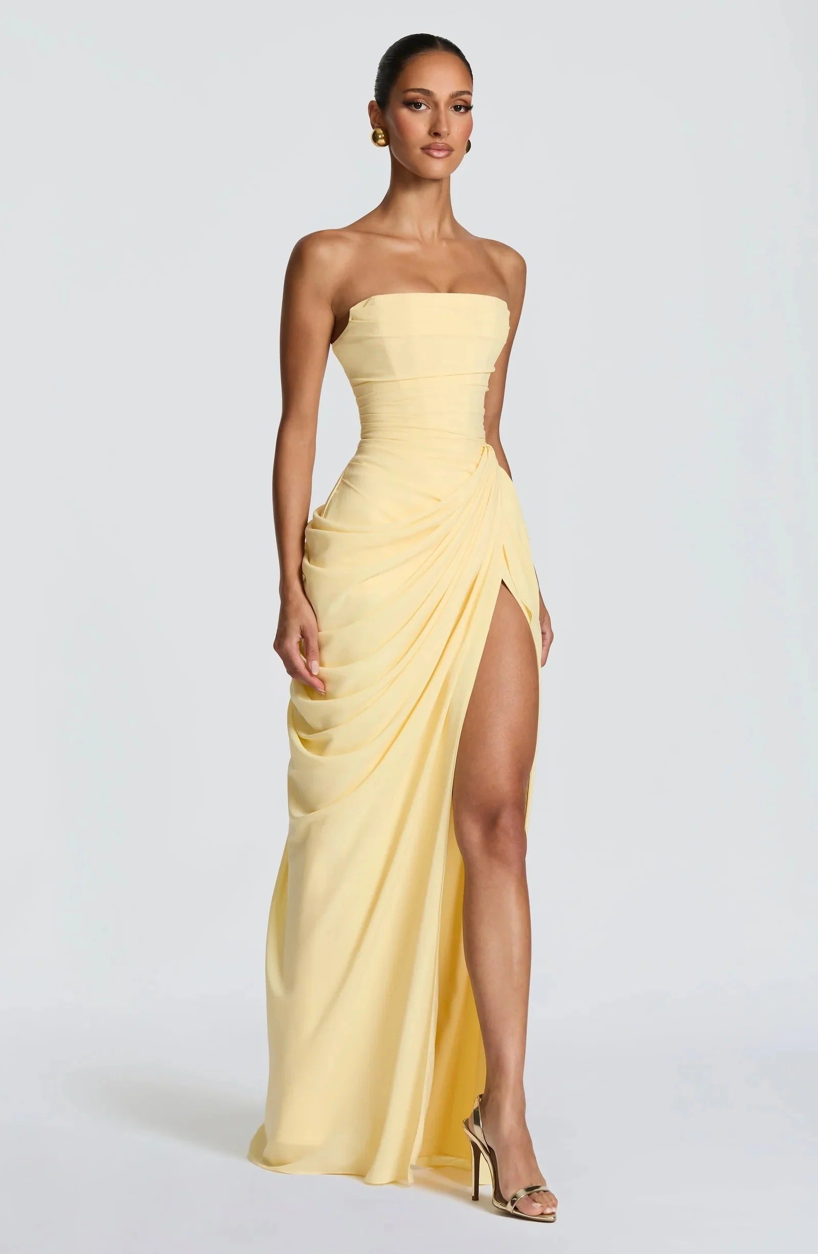 Women strapless maxi dress, back view