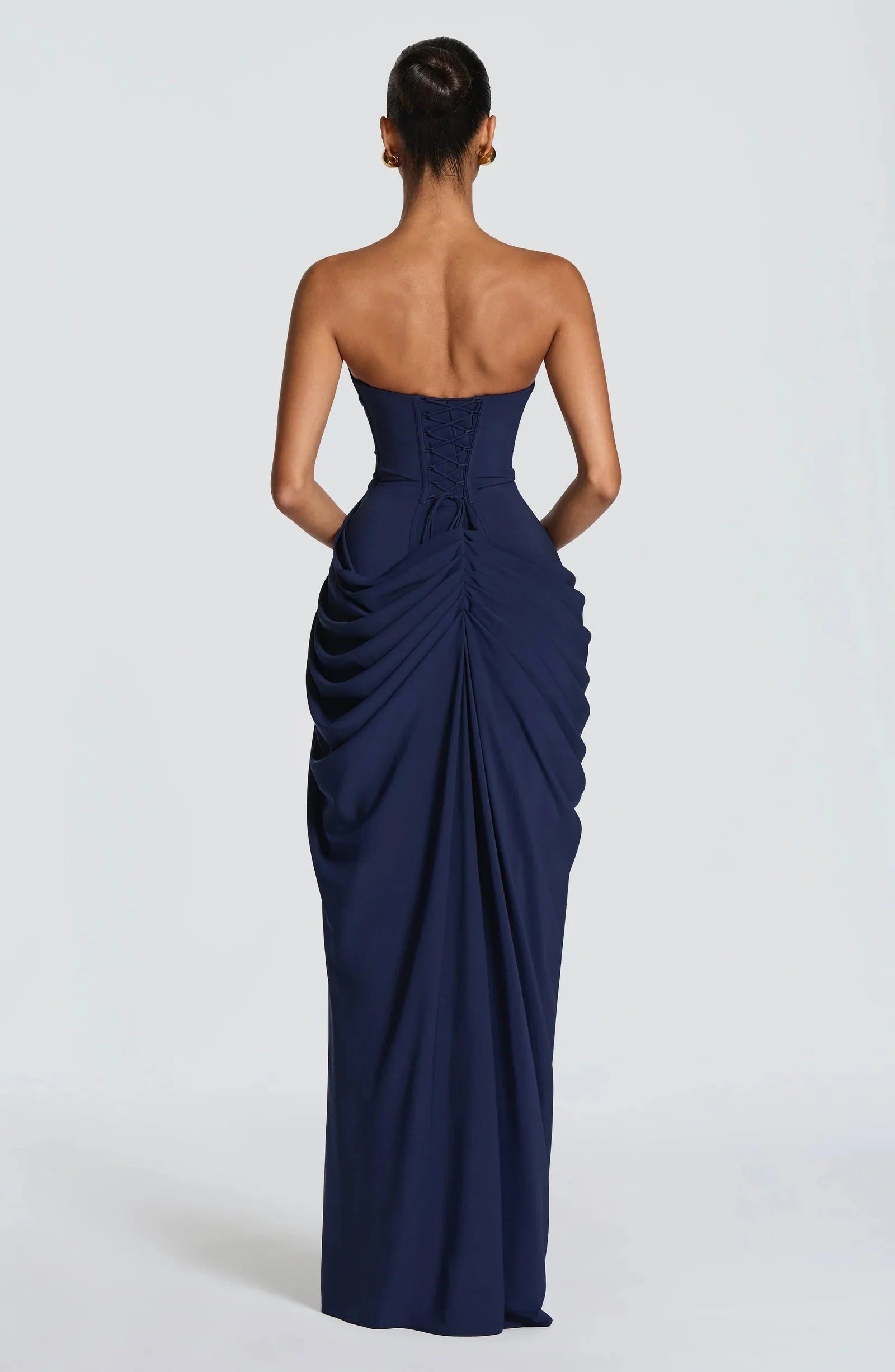 Women strapless maxi dress, detail close-up
