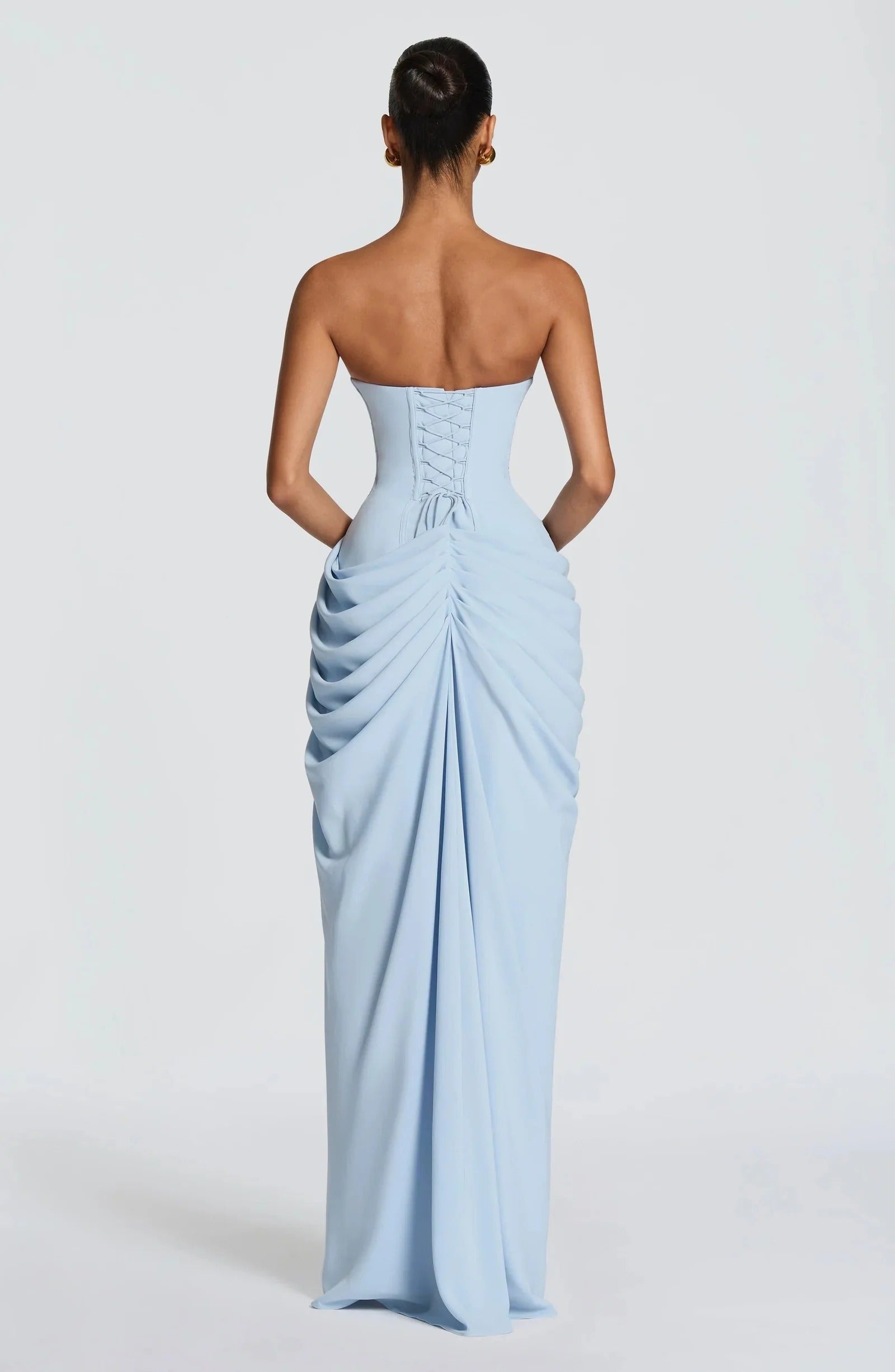 Women strapless maxi dress, detail close-up