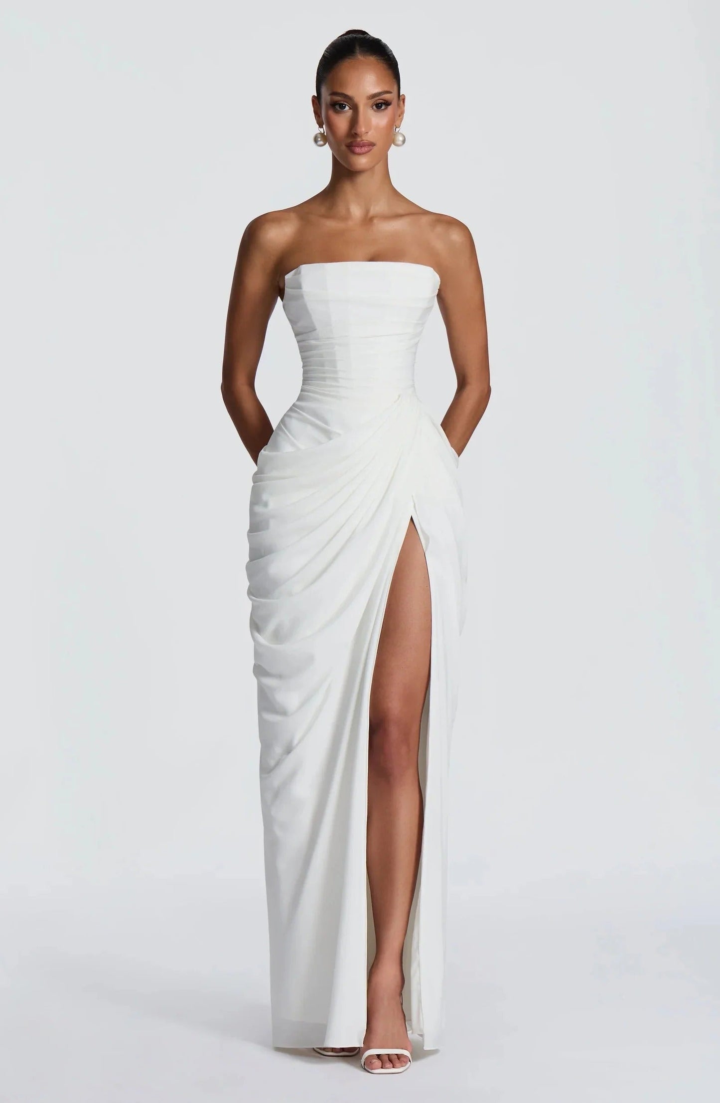 Women strapless maxi dress, front view