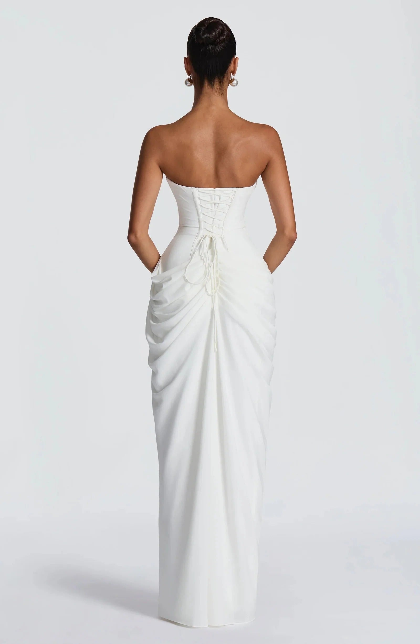 Women strapless maxi dress, detail close-up