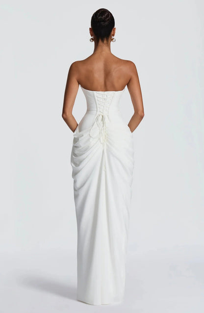 Women strapless maxi dress, detail close-up