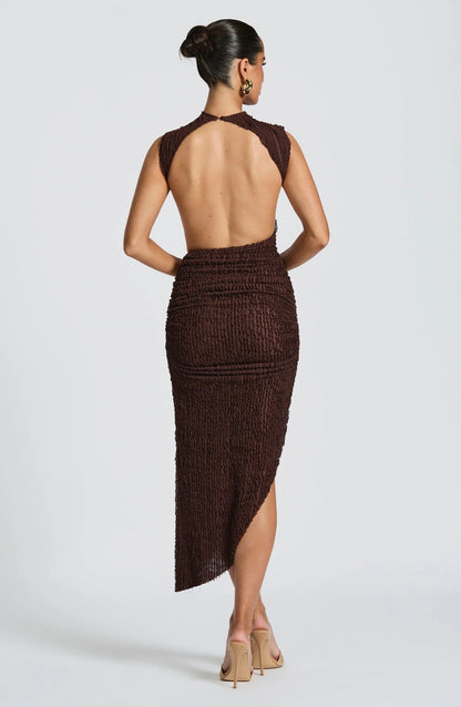 Women high neck maxi dress, back view