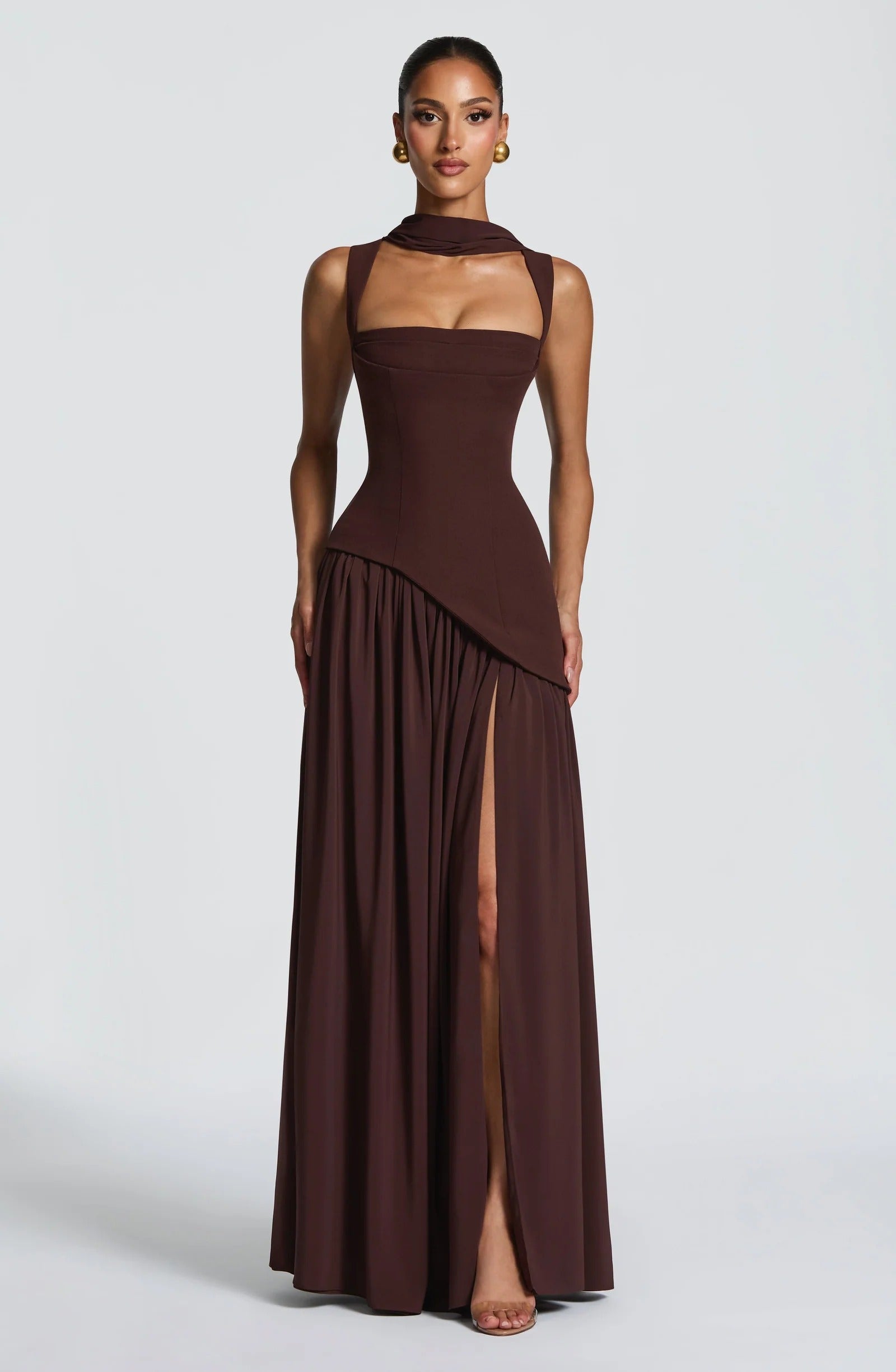 Women square neck maxi dress, detail close-up