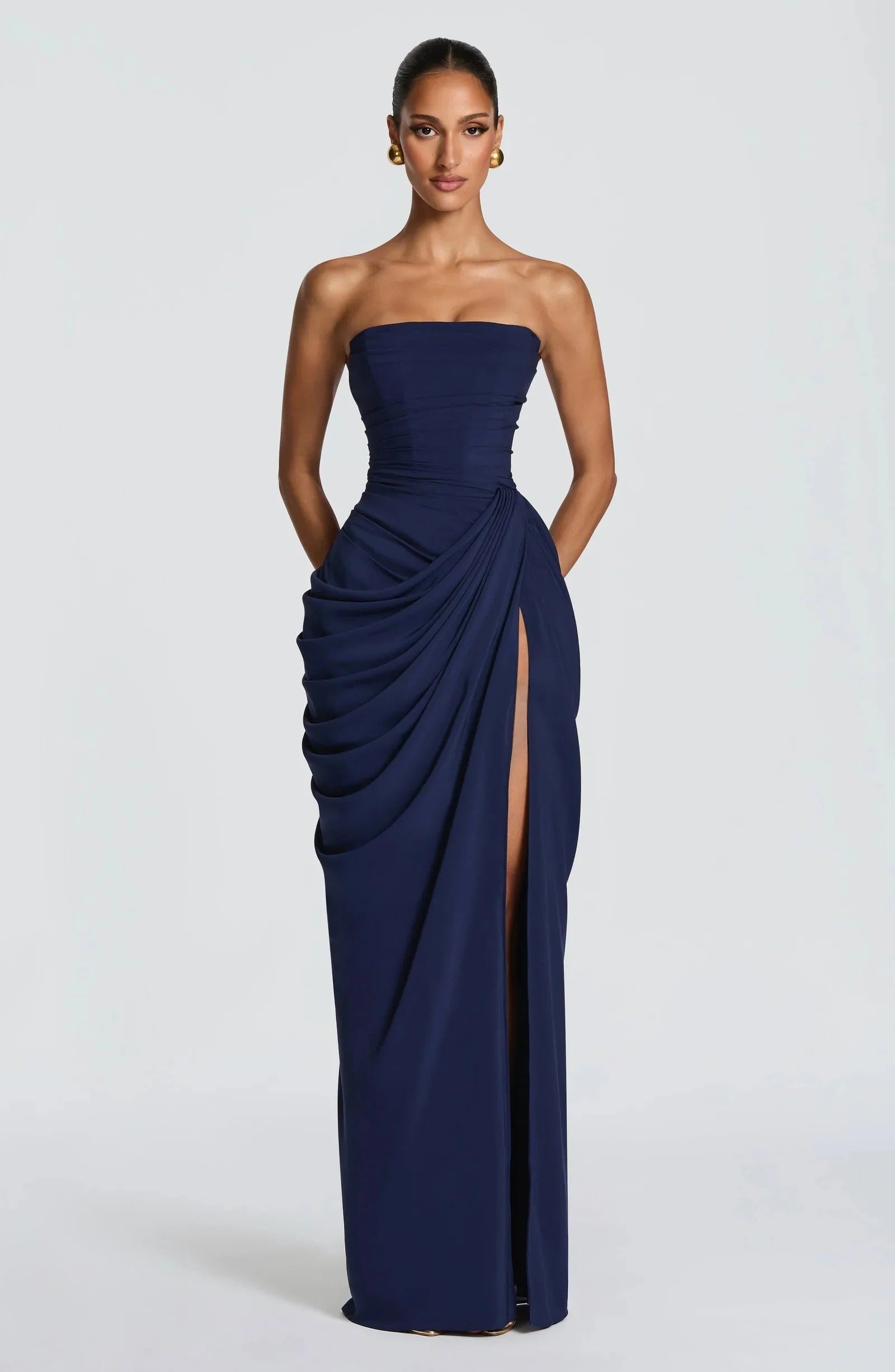 Women strapless maxi dress, front view