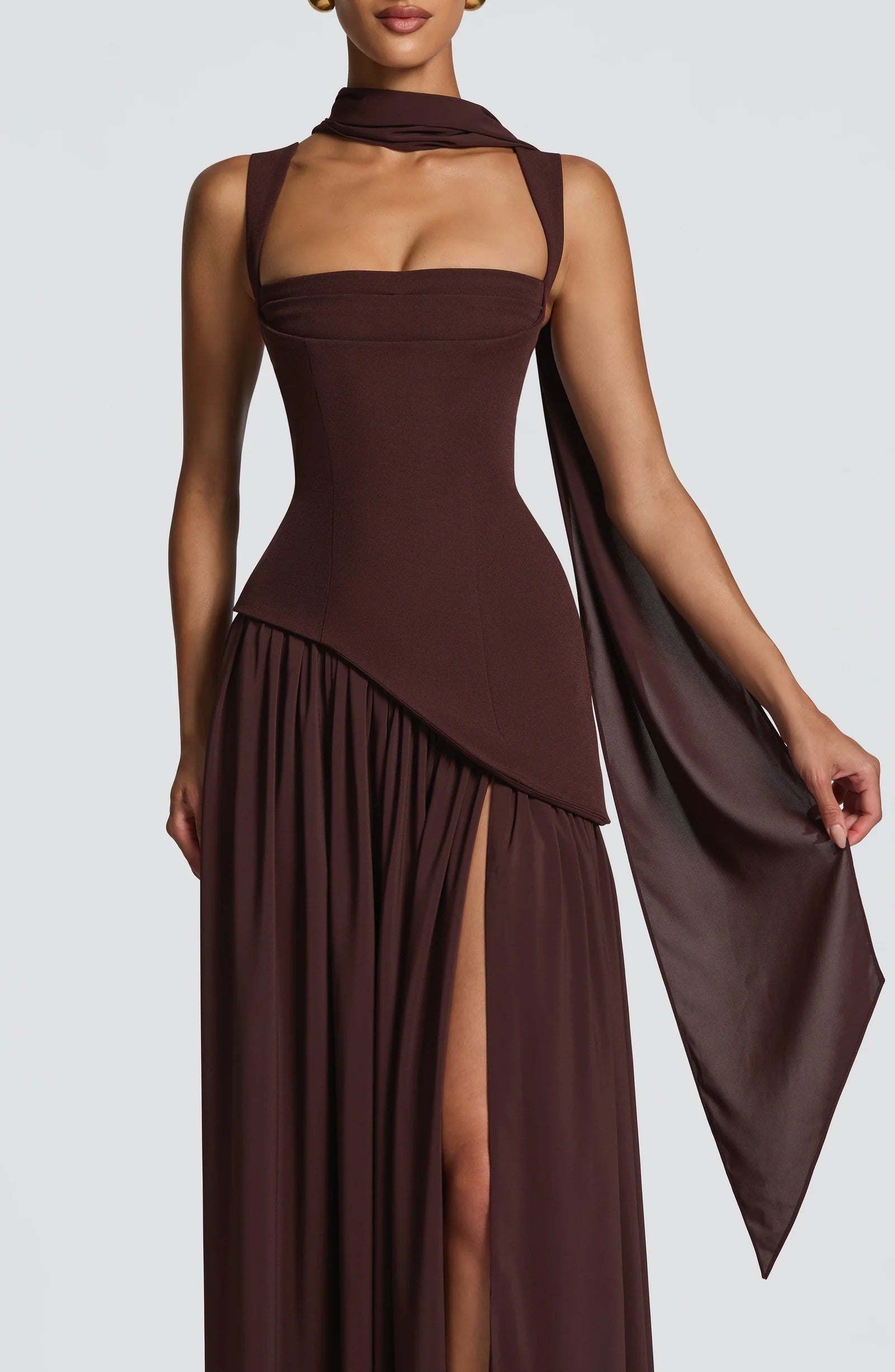 Women square neck maxi dress, back view