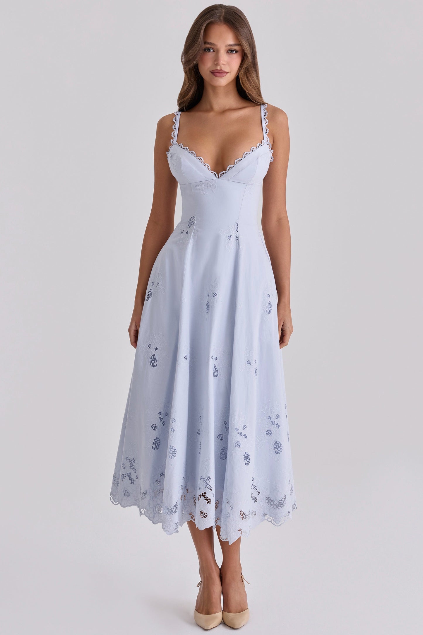 Women v neck maxi dress, side view