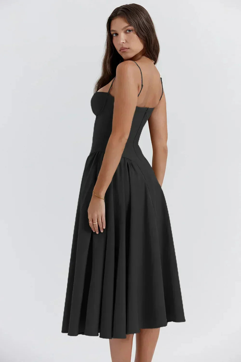 Women red sweetheart midi dress, back