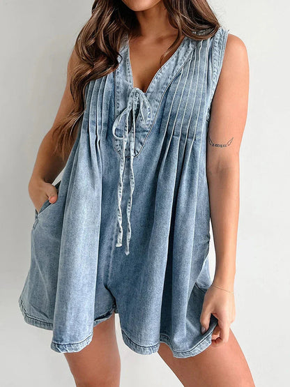 Women blue v neck mini dress, close-up
