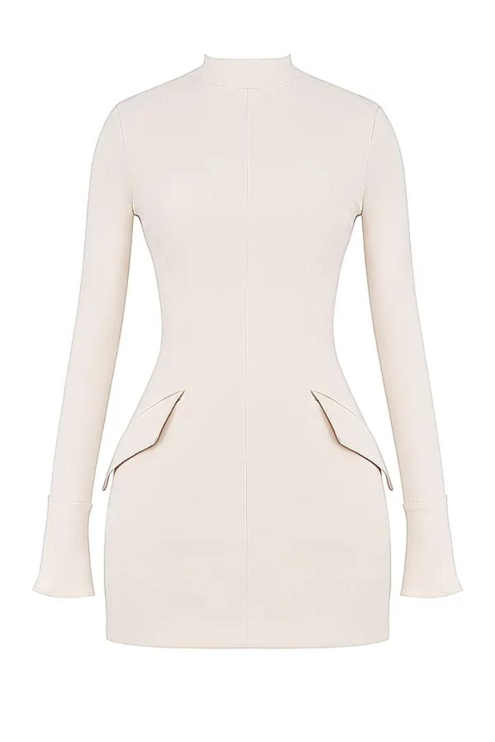 Women cream mini dress, back view