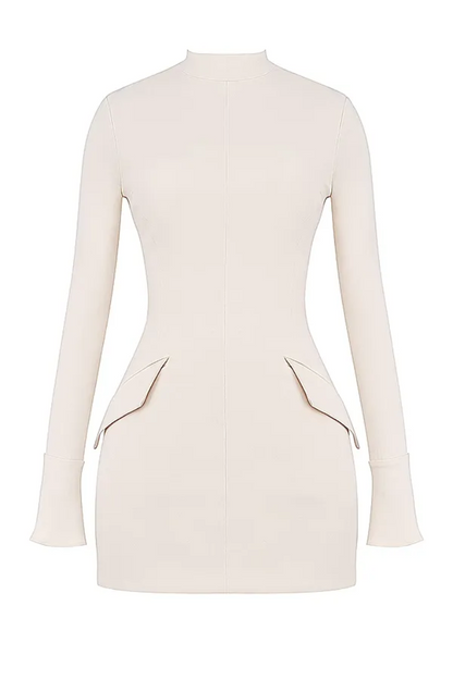 Women cream mini dress, back view