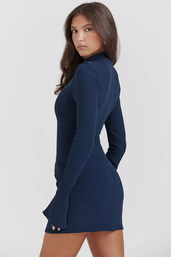 Women navy mini dress, side