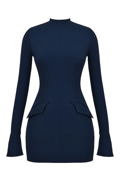 Women navy mini dress, back view