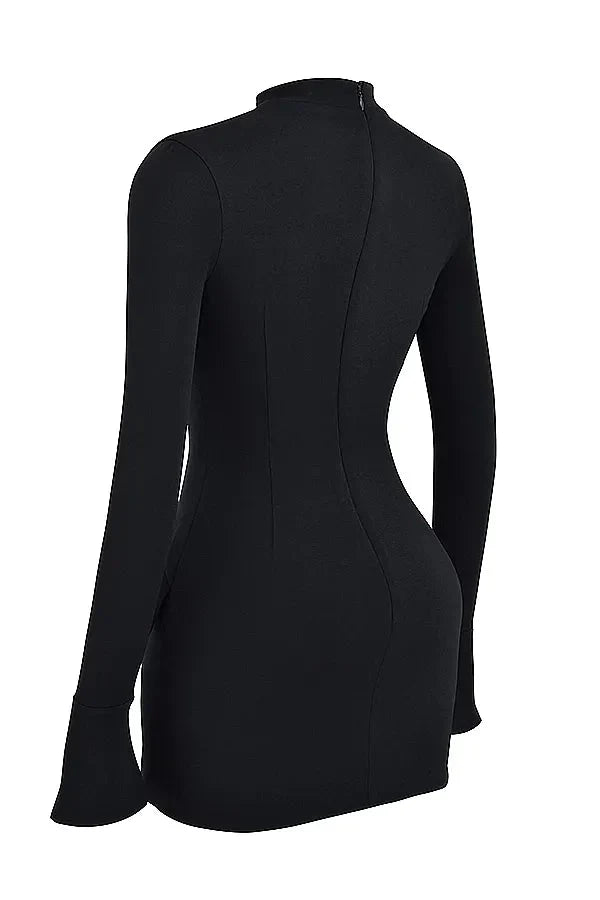 Women black mini dress, back view