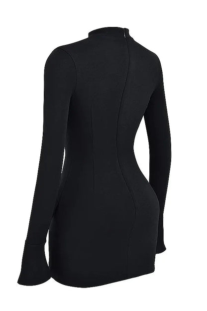Women black mini dress, back view