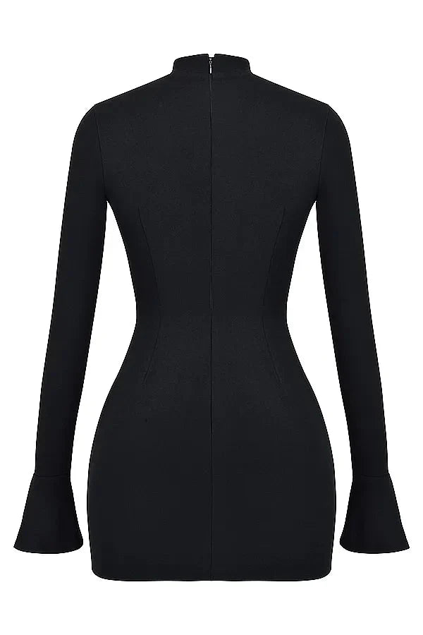 Women black mini dress, back view