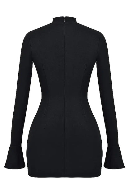 Women black mini dress, back view