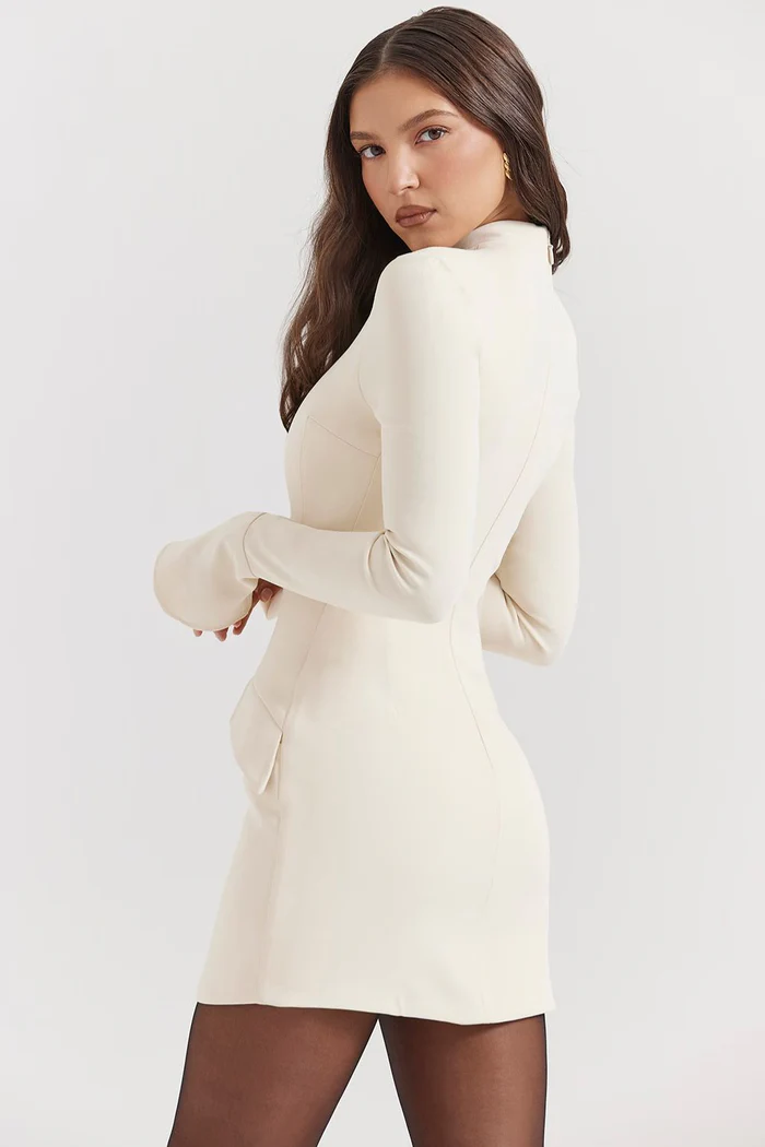 Women cream mini dress, side