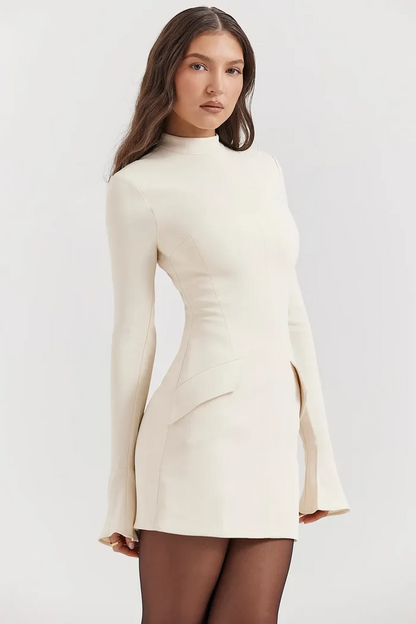 Women cream mini dress, front view