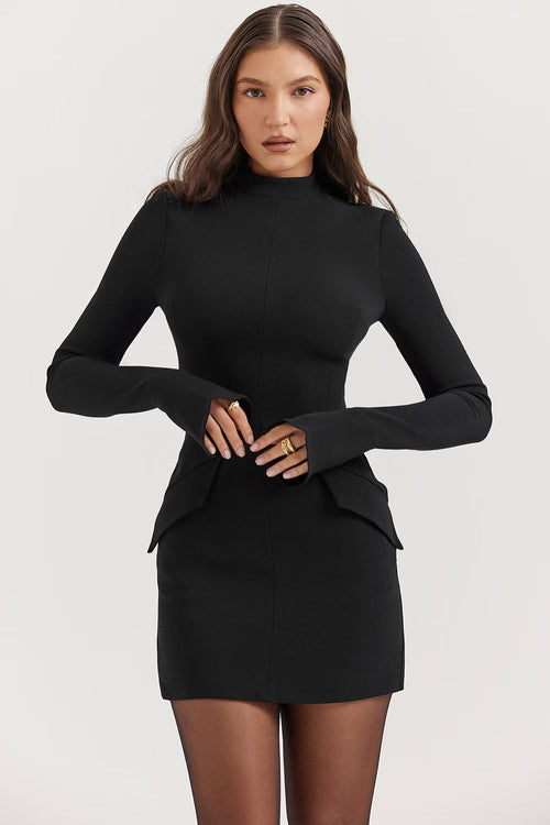 Women black mini dress, detail