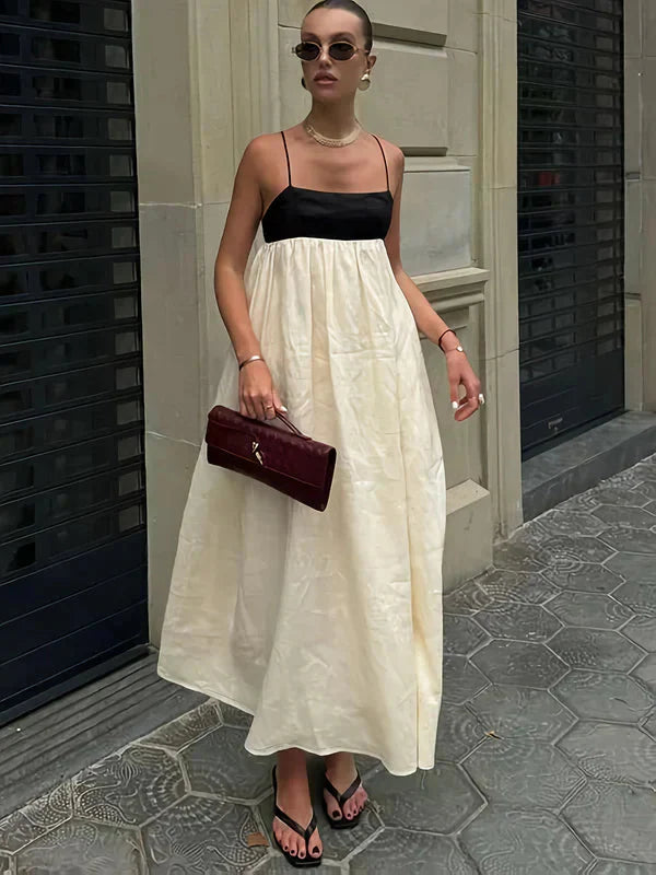 Women beige maxi dress, front view