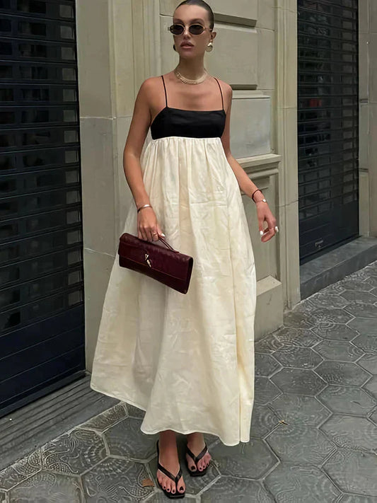 Women beige maxi dress, front view
